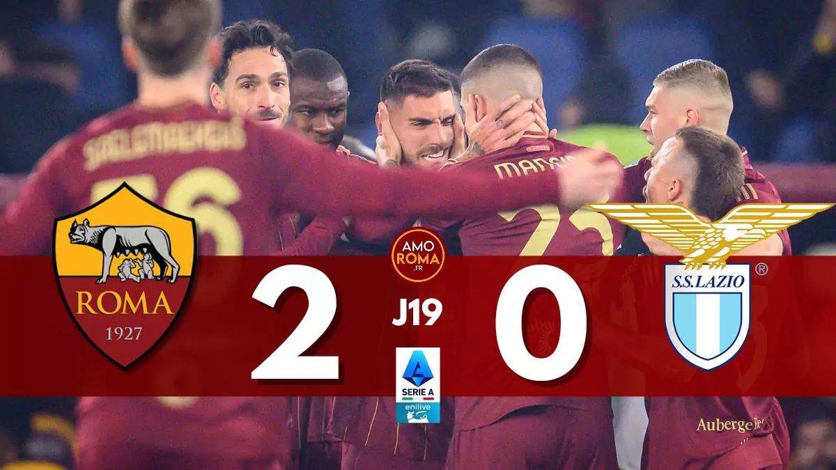 AS Roma 2 – 0 Lazio : La Roma remporte le derby en 18 minutes grâce à Pellegrini et Saelemaekers.