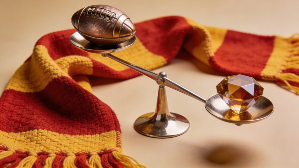 A high-end photographic metaphor using a balance scale