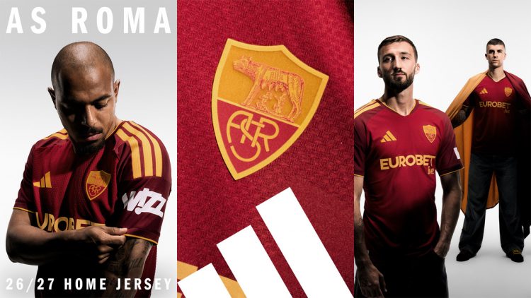 AS Roma et Adidas présentent le maillot domicile pour la saison 2026-27.
